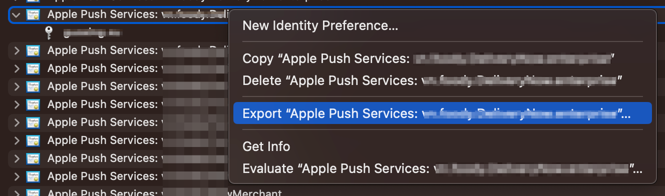 export apple push service certificate from keychain