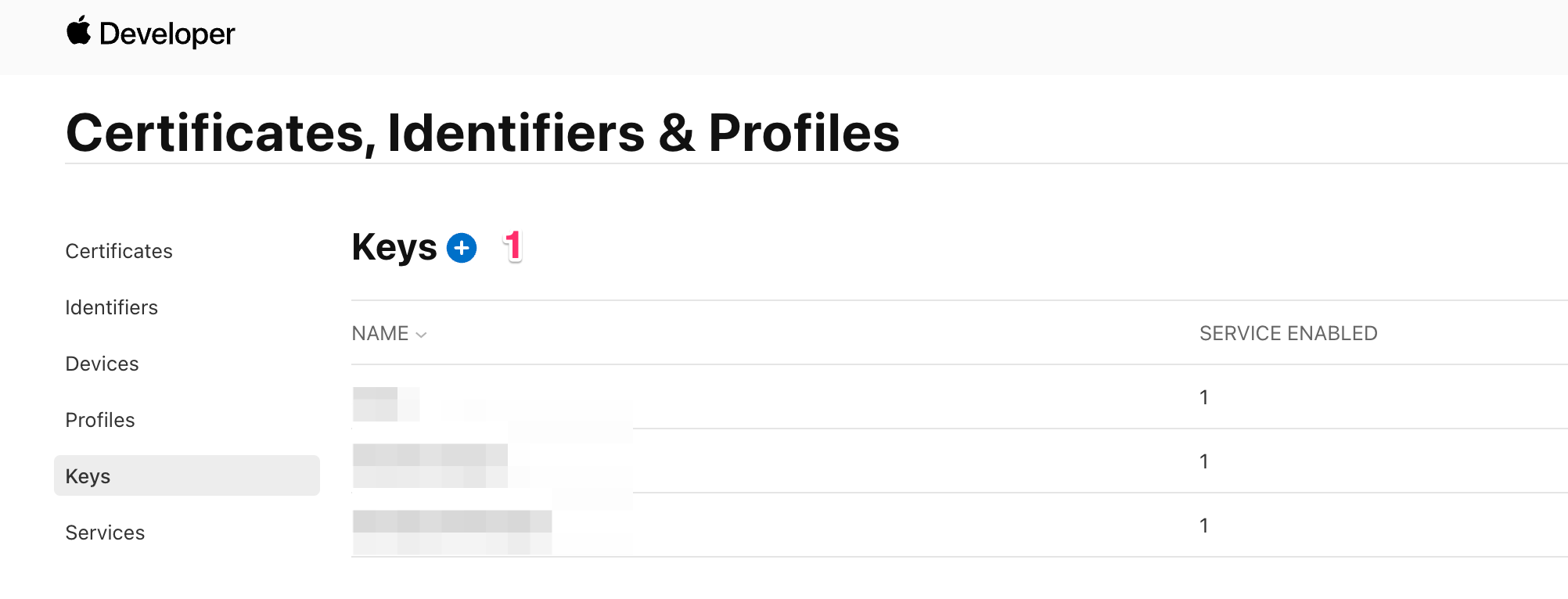 certificates,Identifiers&Profiles, select Keys